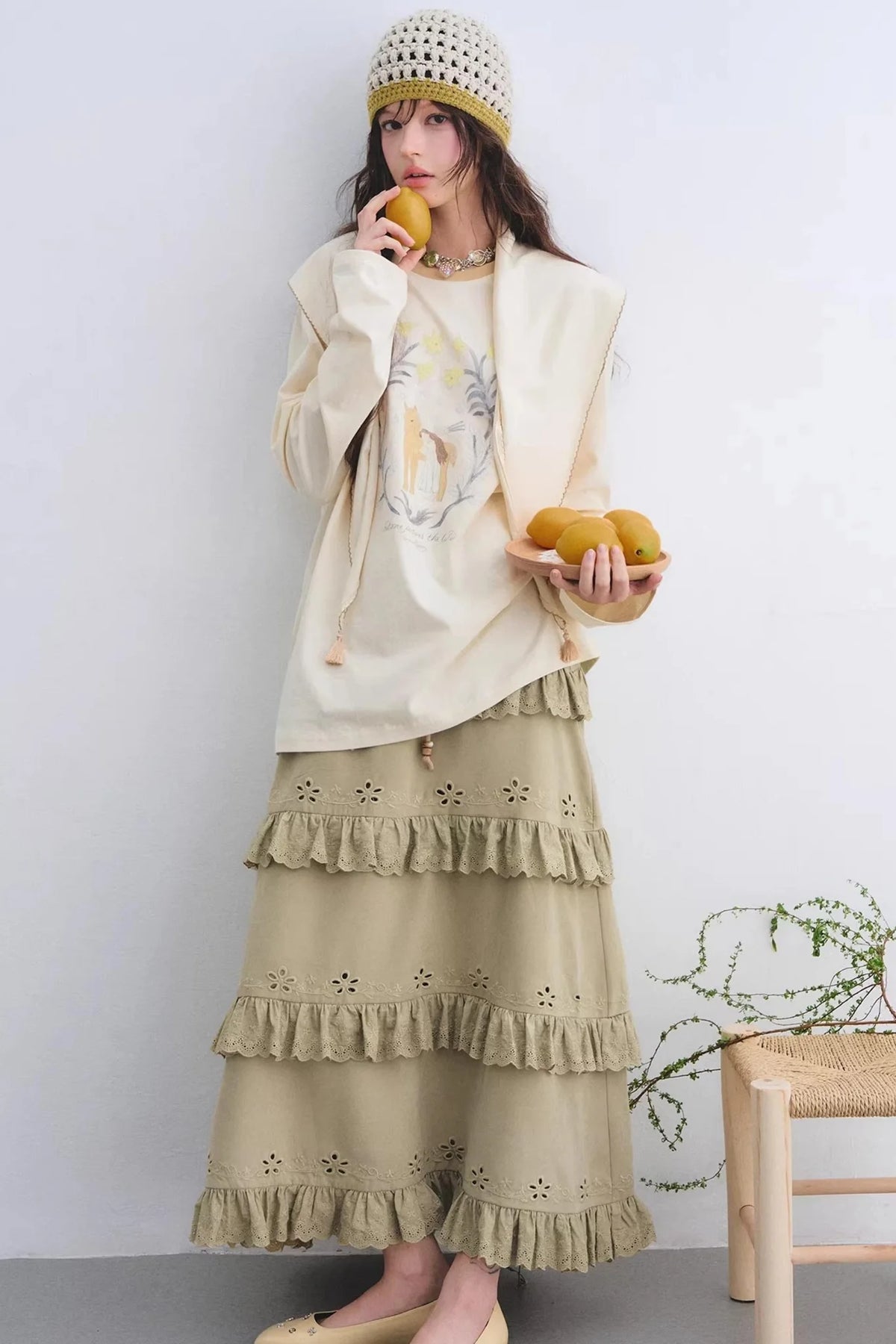 Vintage Lace Embroidery Skirt Set-Up