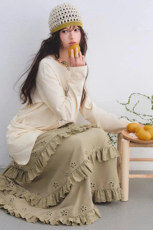 Vintage Lace Embroidery Skirt Set-Up