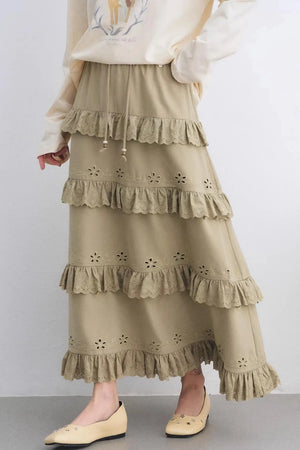 Vintage Lace Embroidery Skirt Set-Up