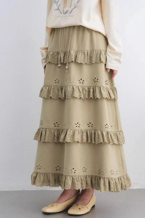 Vintage Lace Embroidery Skirt Set-Up