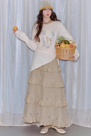 Vintage Lace Embroidery Skirt Set-Up