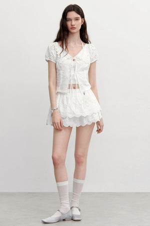 Vintage Lace Flower Asymmetrical Skirt Set-Up