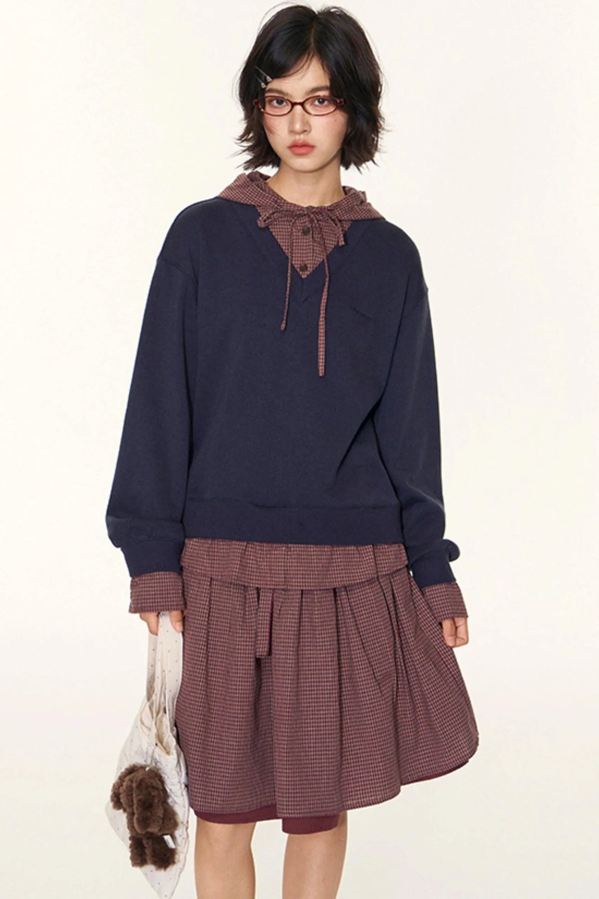 Vintage Lace-Up Plaid Puffy A-Line Skirt