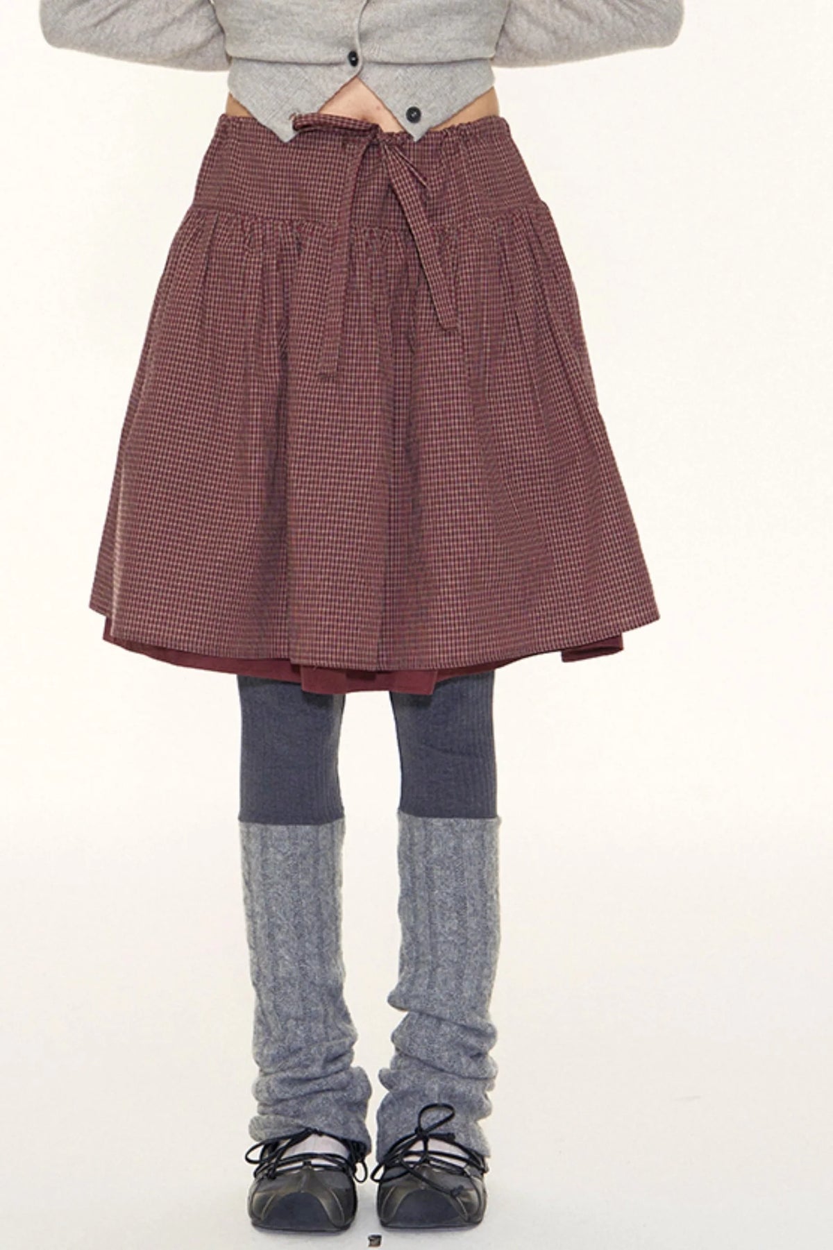 Vintage Lace-Up Plaid Puffy A-Line Skirt