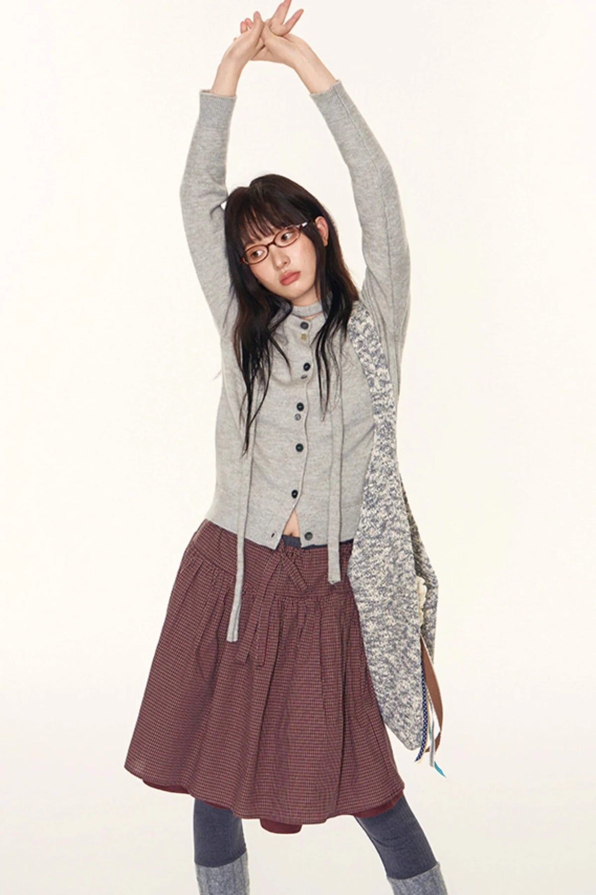 Vintage Lace-Up Plaid Puffy A-Line Skirt