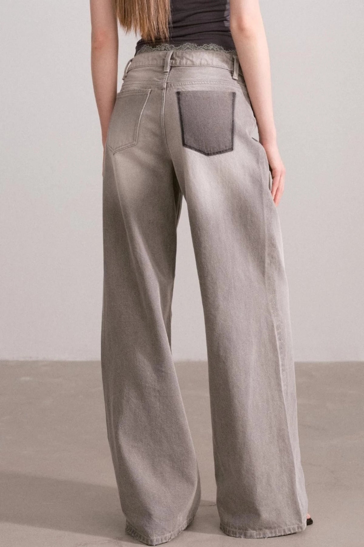 Vintage Lace-Waist Wide-Leg Jeans