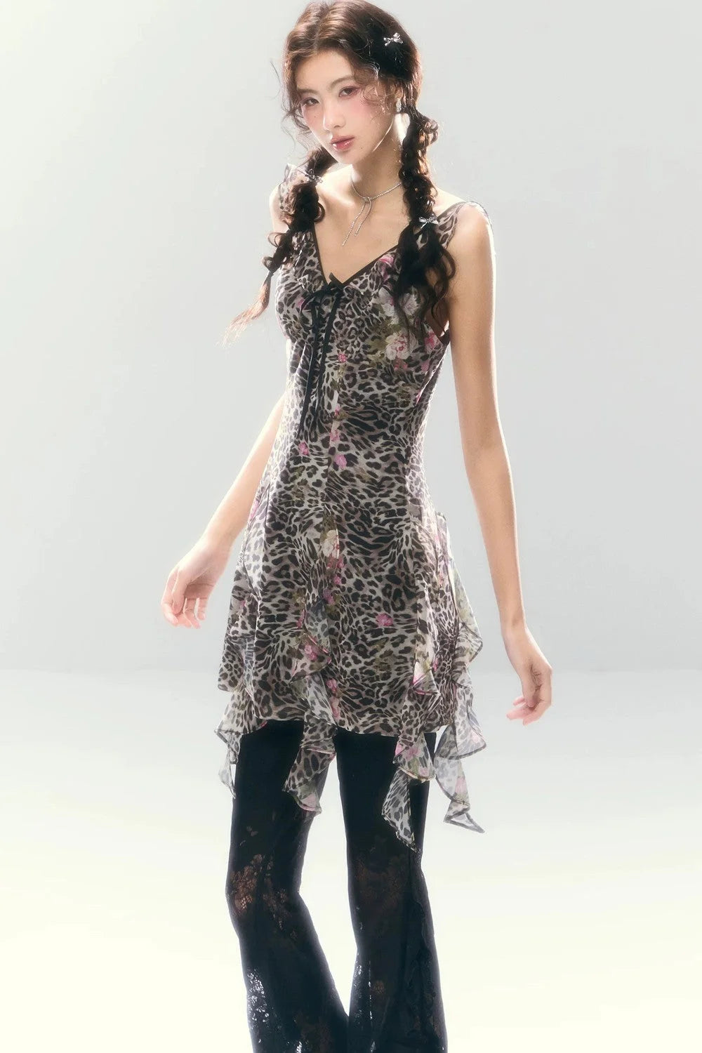 Vintage Leopard Print V-Neck Dress