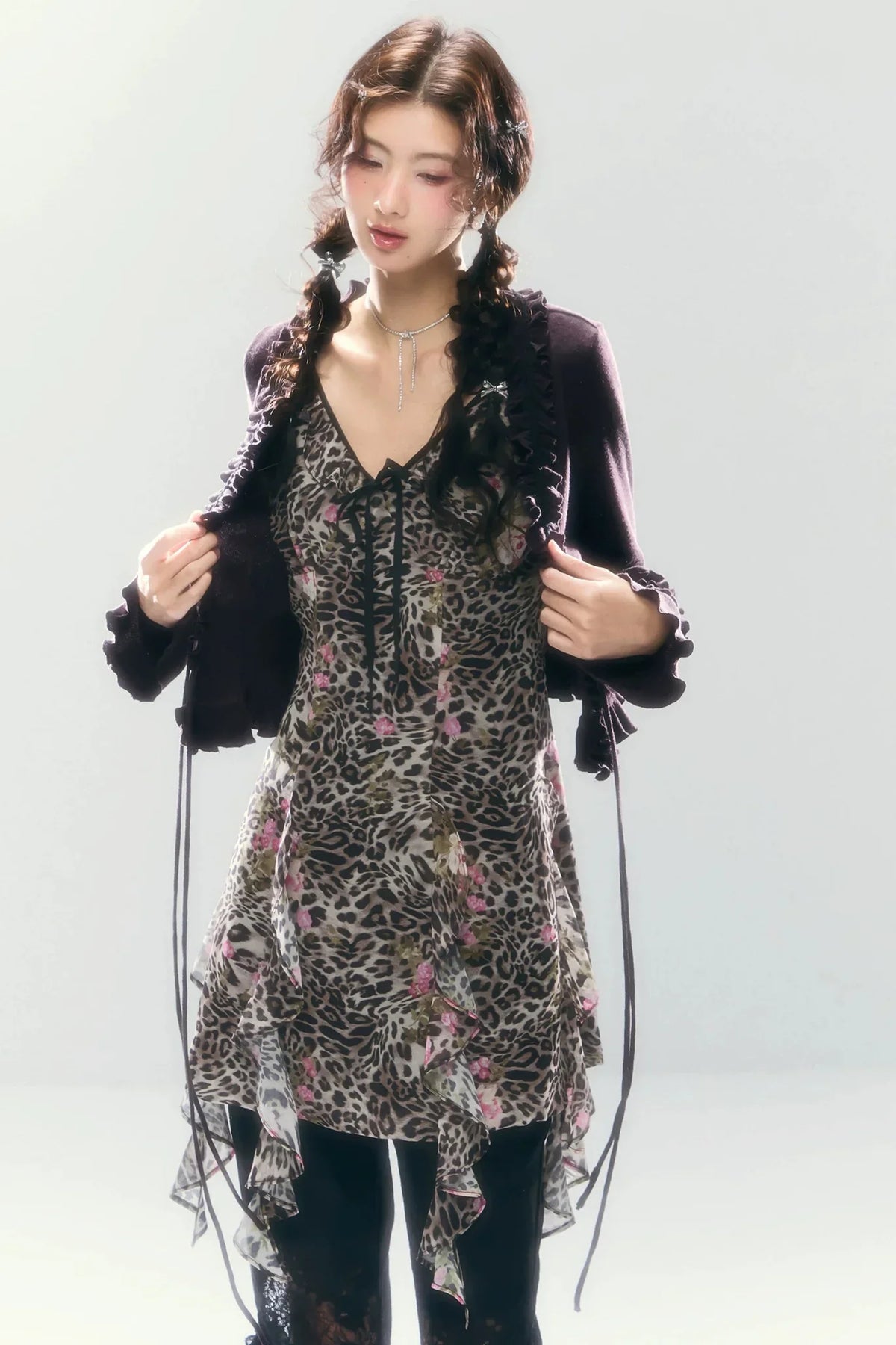 Vintage Leopard Print V-Neck Dress