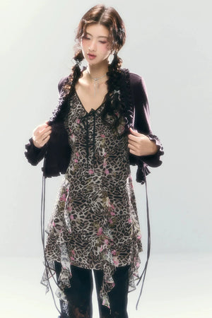 Vintage Leopard Print V-Neck Dress