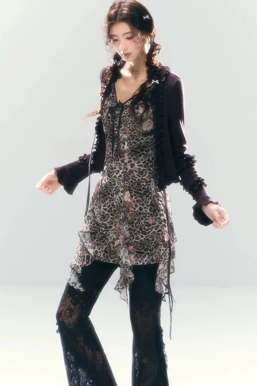 Vintage Leopard Print V-Neck Dress