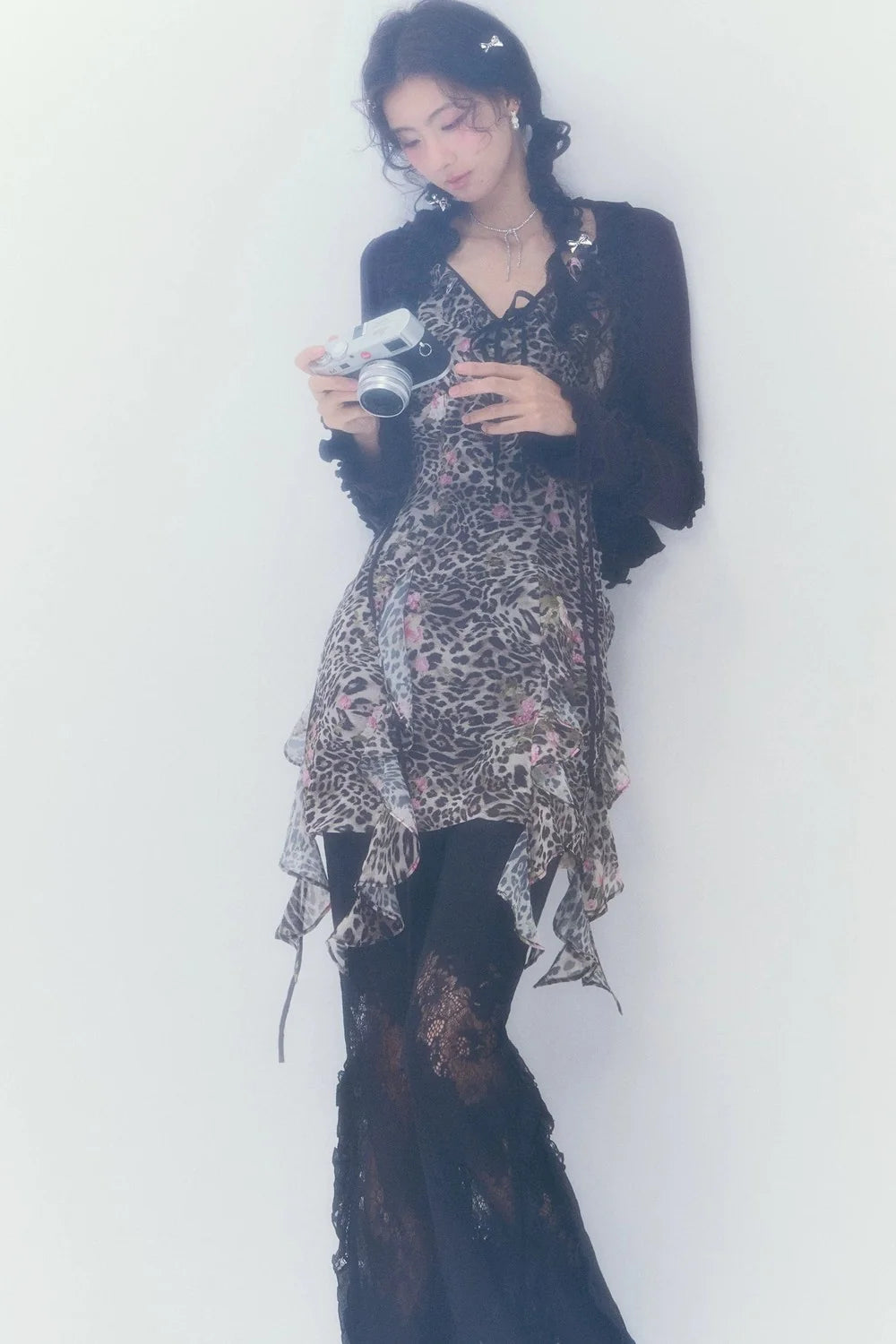 Vintage Leopard Print V-Neck Dress