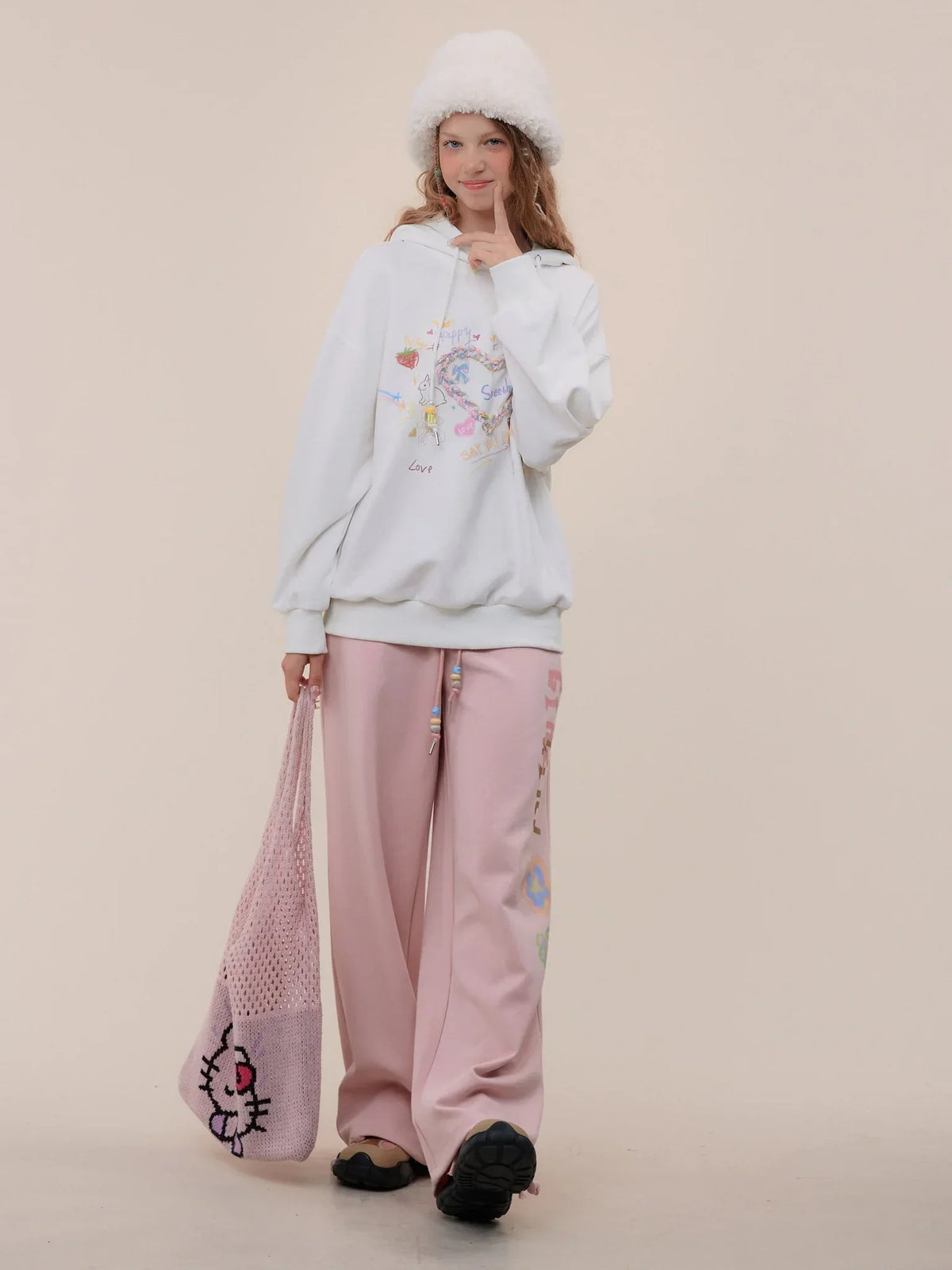 Vintage Long Sleeve Loose Knit Hooded Sweatshirt