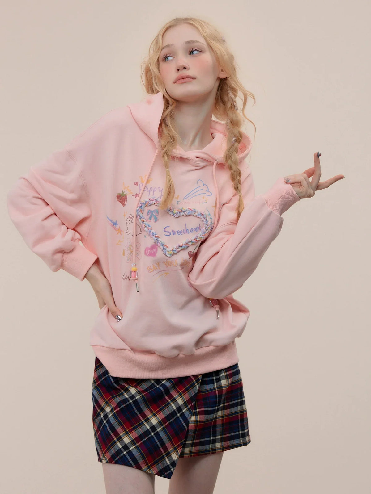 Vintage Long Sleeve Loose Knit Hooded Sweatshirt