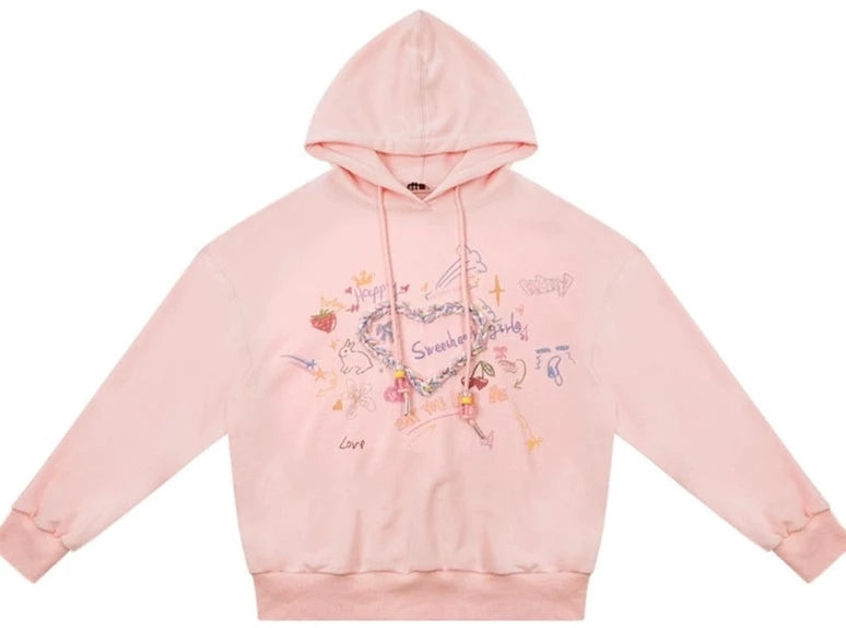 Vintage Long Sleeve Loose Knit Hooded Sweatshirt