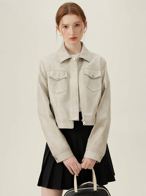 Vintage Maillard Leather Crop Jacket