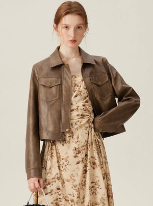 Vintage Maillard Leather Crop Jacket