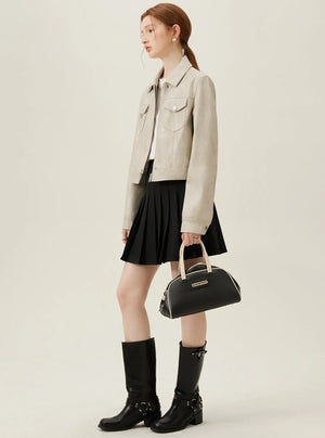 Vintage Maillard Leather Crop Jacket