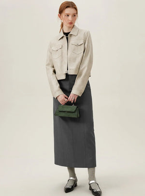 Vintage Maillard Leather Crop Jacket