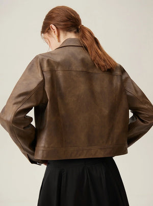 Vintage Maillard Leather Crop Jacket