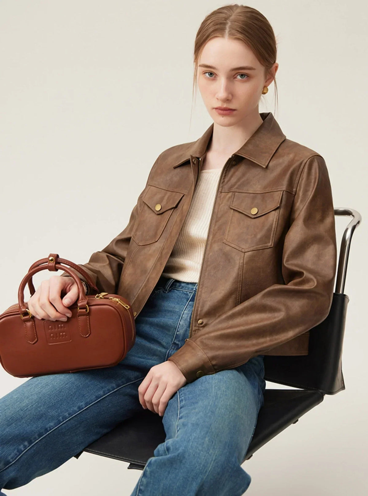 Vintage Maillard Leather Crop Jacket