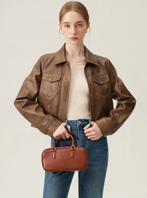 Vintage Maillard Leather Crop Jacket