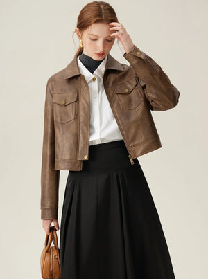 Vintage Maillard Leather Crop Jacket