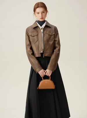 Vintage Maillard Leather Crop Jacket