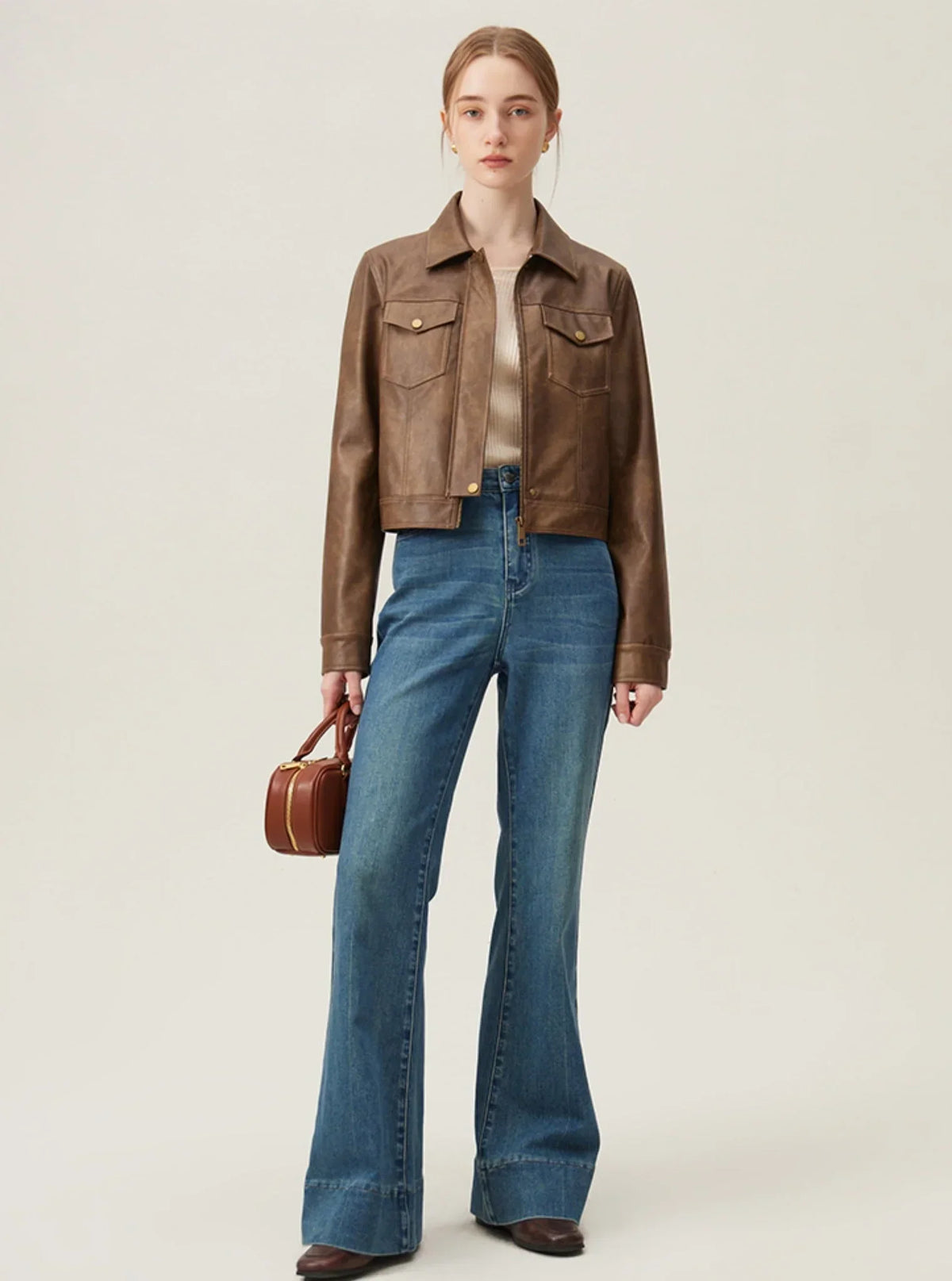 Vintage Maillard Leather Crop Jacket