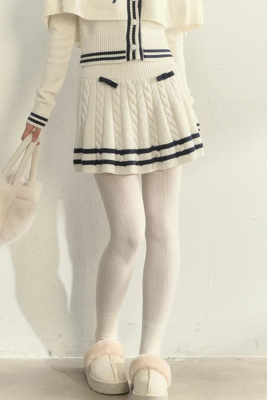 Vintage Navy Twist-Knit Cape Sweater Skirt Set-Up