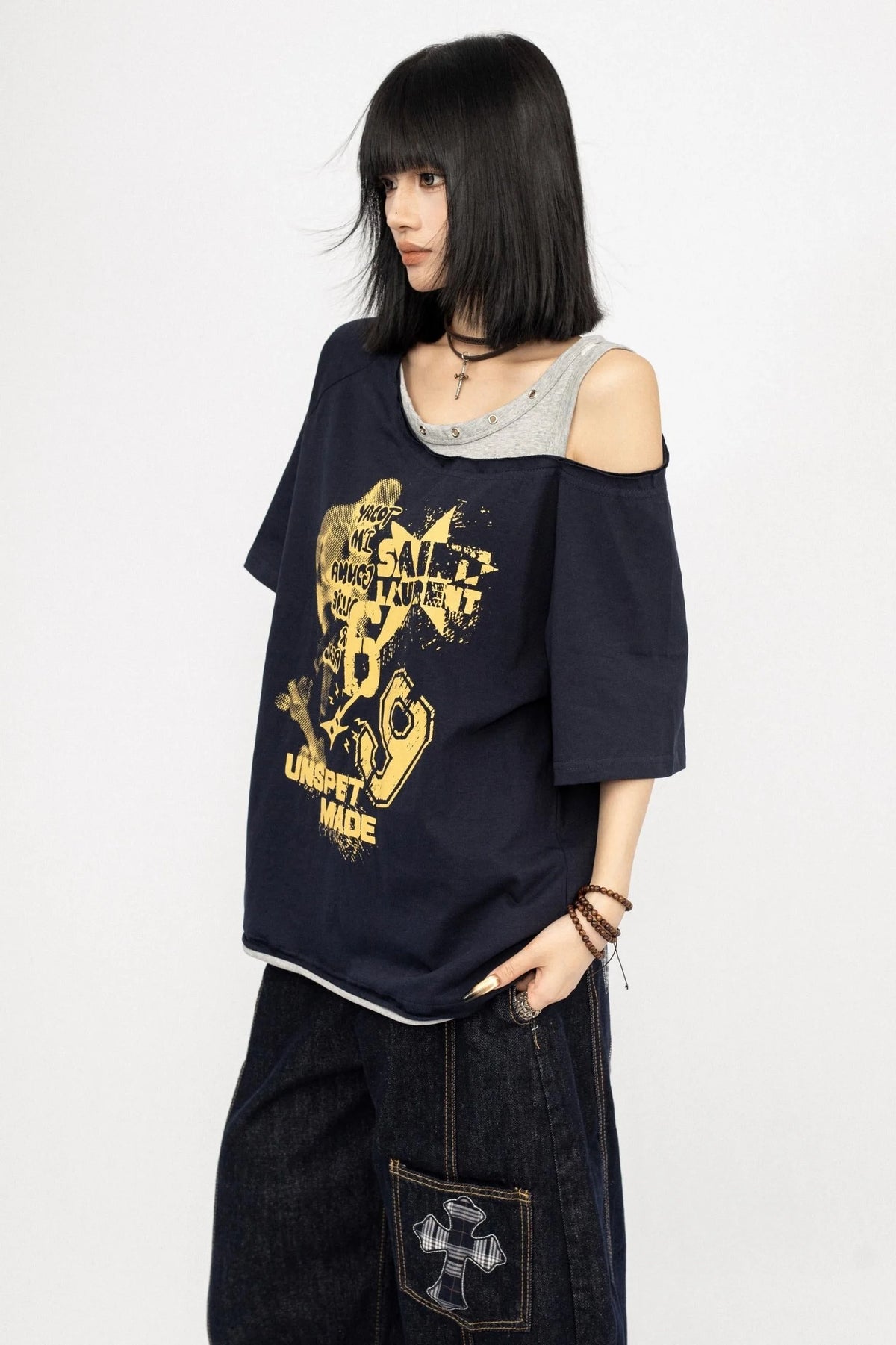 Vintage Off-Shoulder Loose T-Shirt