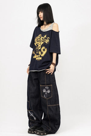 Vintage Off-Shoulder Loose T-Shirt