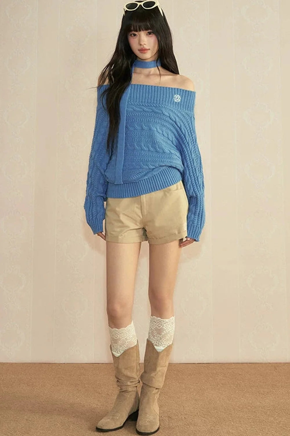 Vintage Off-Shoulder Tie Knit