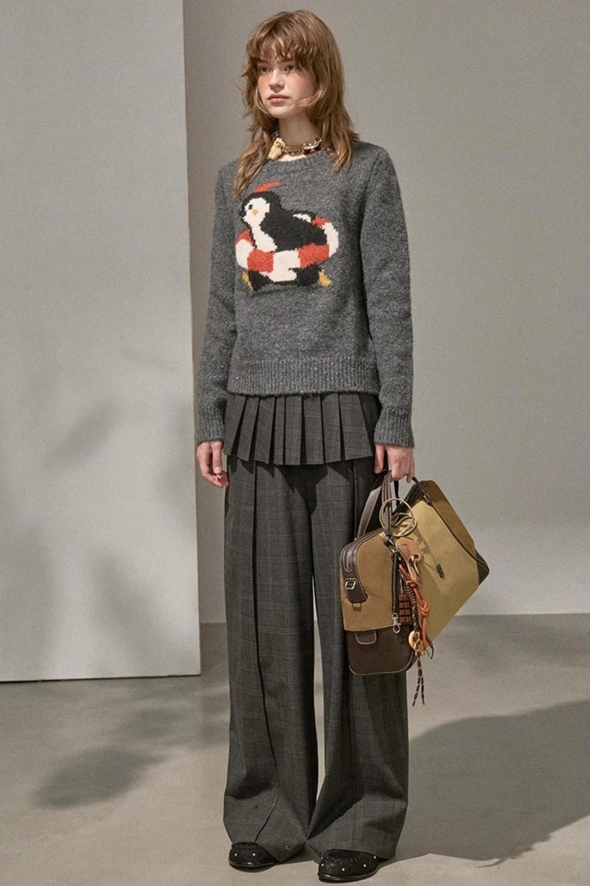 Vintage Penguin Jacquard Crew Neck Sweater