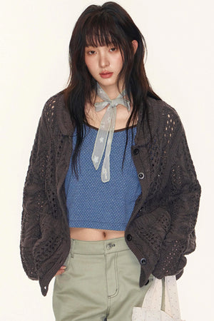 Vintage Petal Collar Cardigan