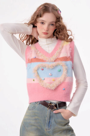 Vintage Pink Knitted V-Neck Sweater Vest