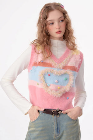 Vintage Pink Knitted V-Neck Sweater Vest