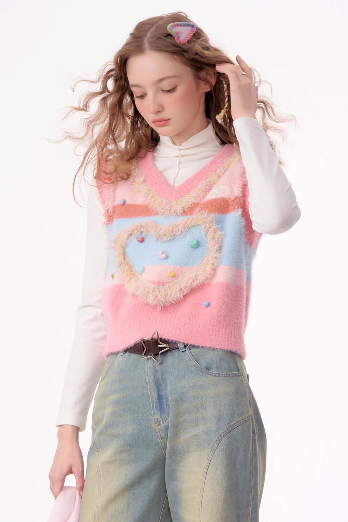 Vintage Pink Knitted V-Neck Sweater Vest