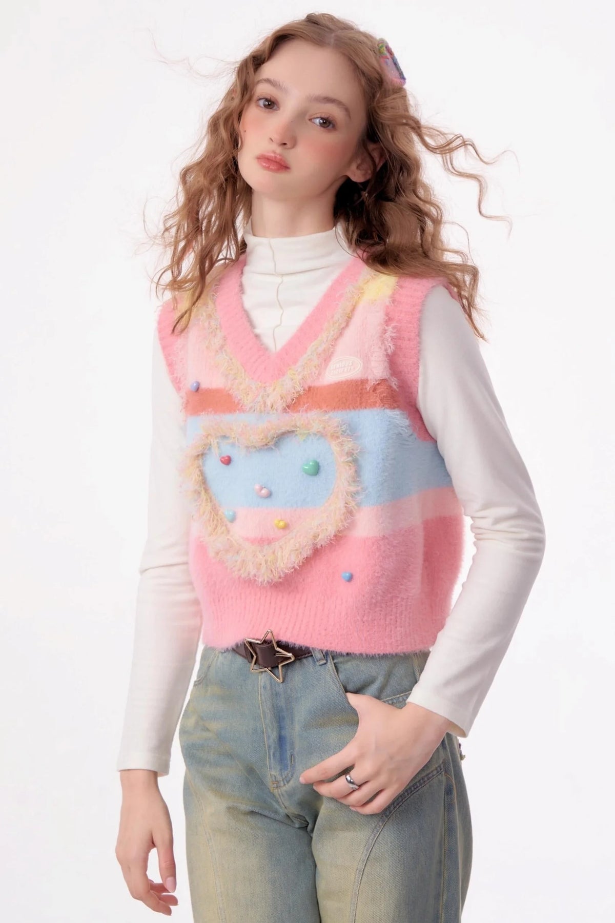 Vintage Pink Knitted V-Neck Sweater Vest