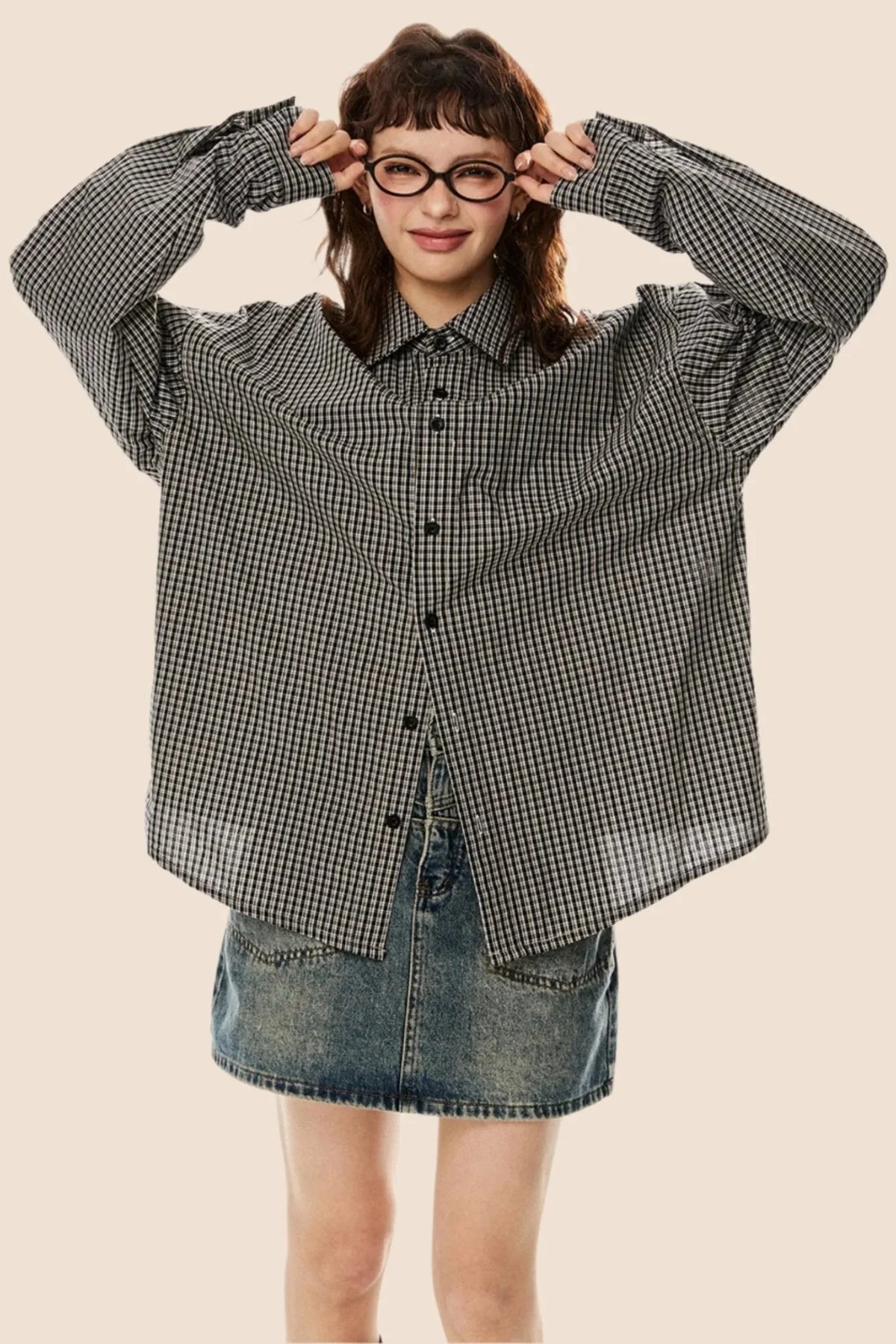 Vintage Plaid Lapel Shirt & Top Set-Up