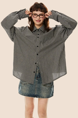 Vintage Plaid Lapel Shirt & Top Set-Up