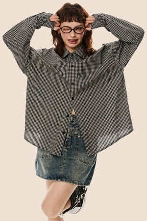 Vintage Plaid Lapel Shirt & Top Set-Up