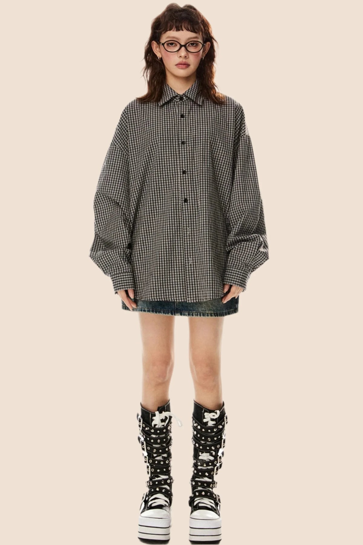 Vintage Plaid Lapel Shirt & Top Set-Up