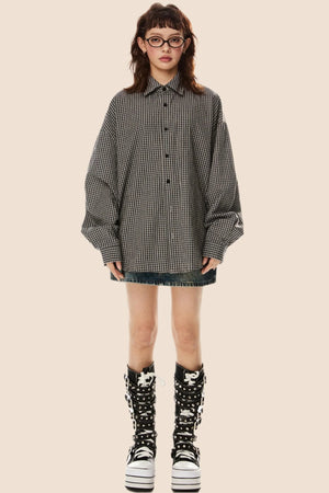 Vintage Plaid Lapel Shirt & Top Set-Up