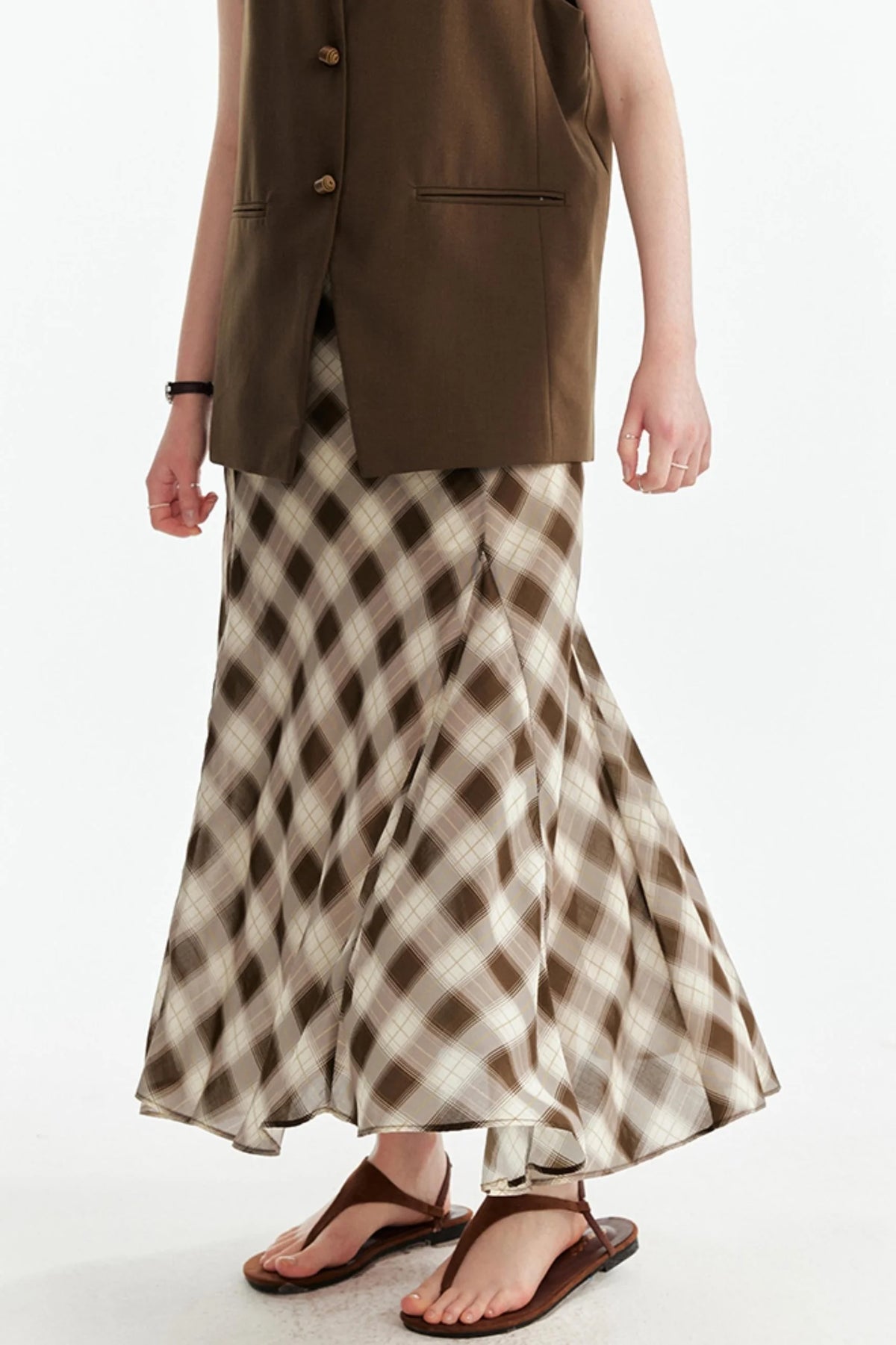 Vintage Plaid Mesh Maxi Skirt
