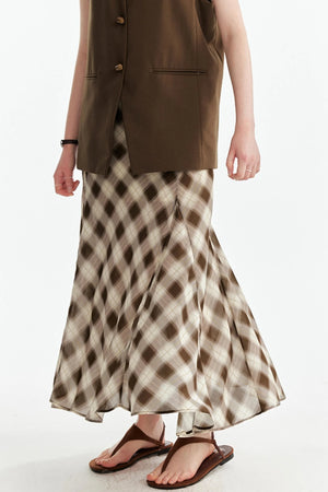 Vintage Plaid Mesh Maxi Skirt