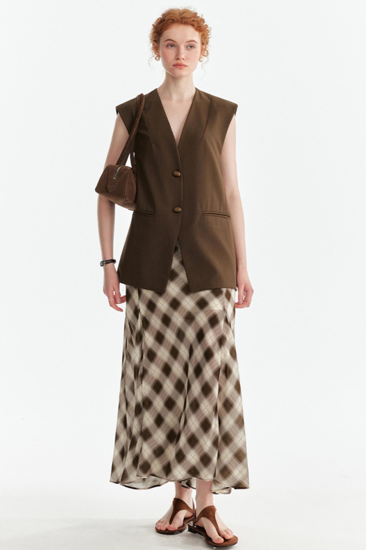 Vintage Plaid Mesh Maxi Skirt