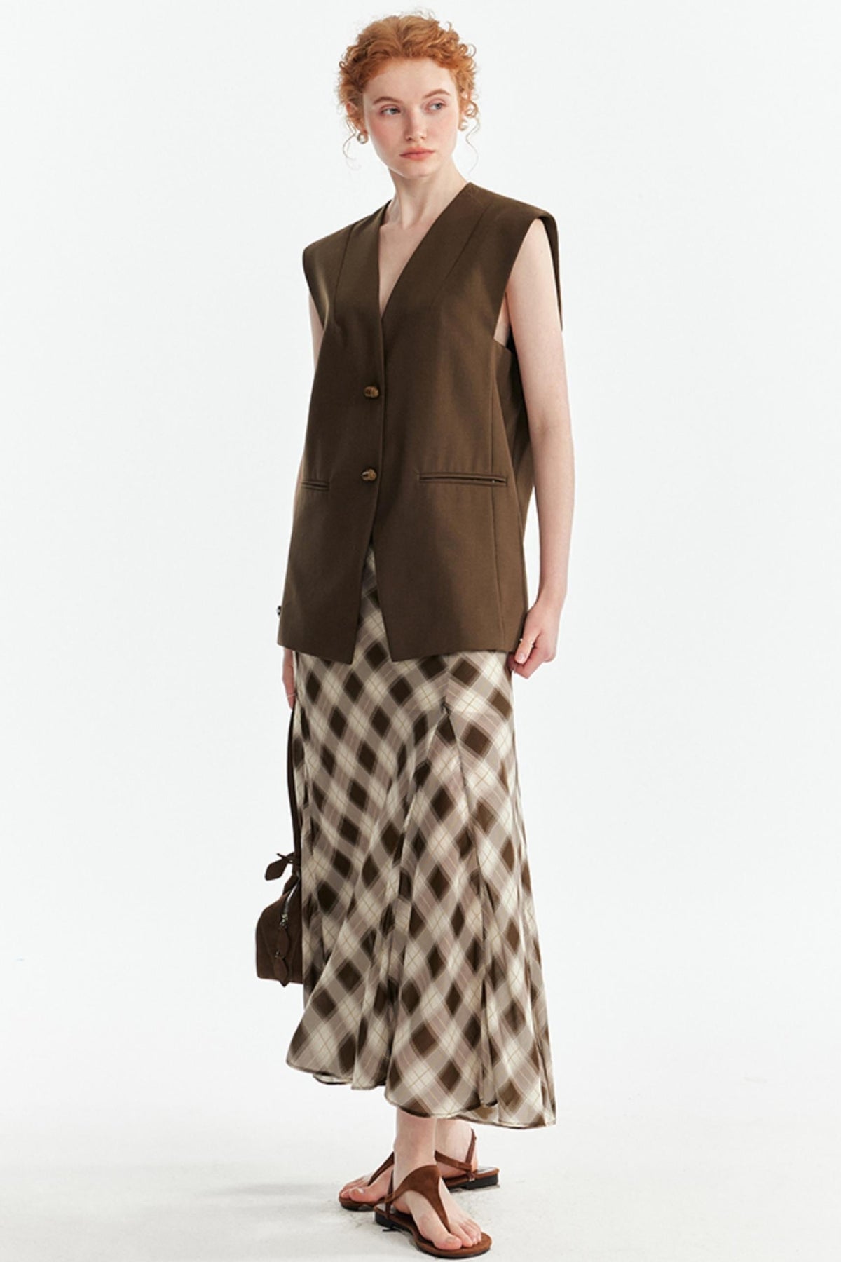 Vintage Plaid Mesh Maxi Skirt