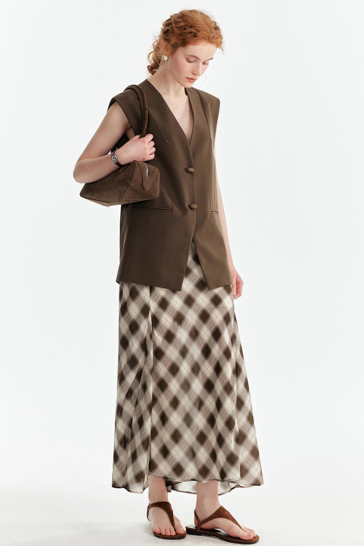Vintage Plaid Mesh Maxi Skirt