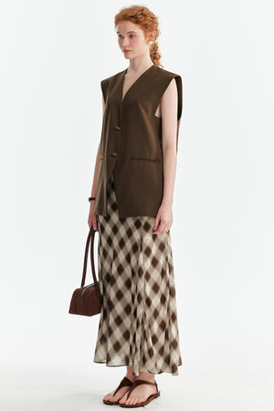 Vintage Plaid Mesh Maxi Skirt