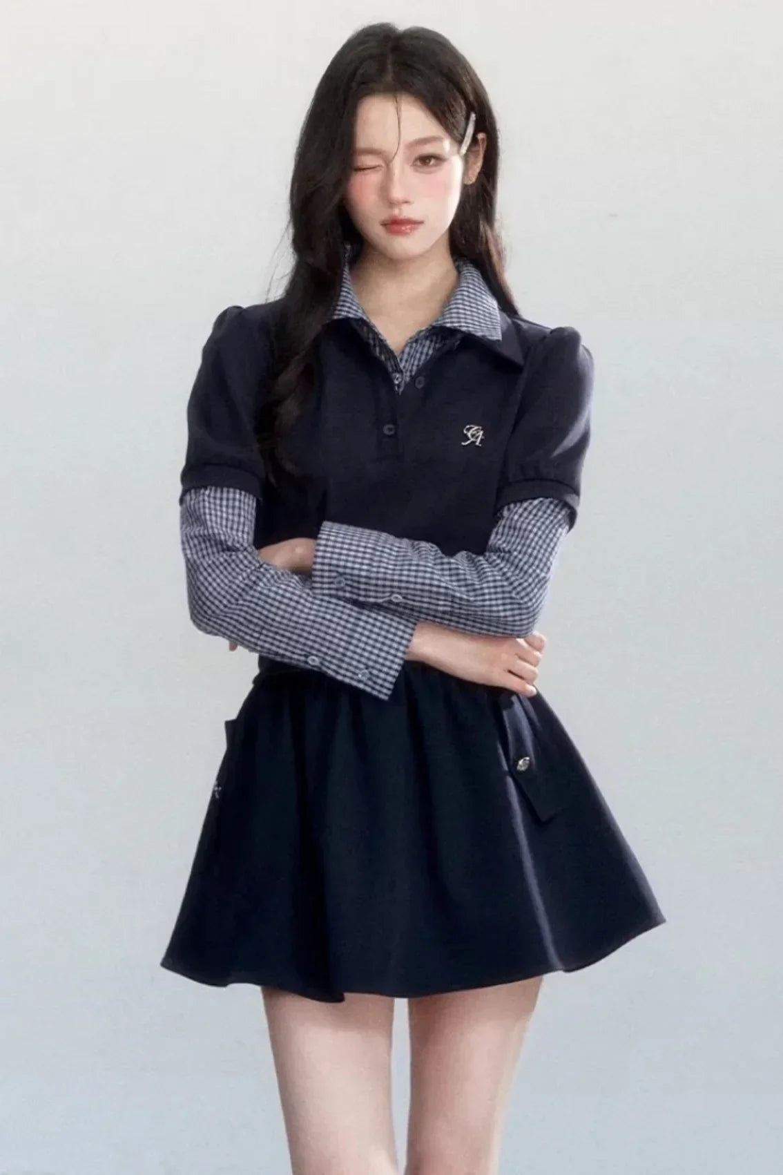 Vintage Plaid Polo Blouse